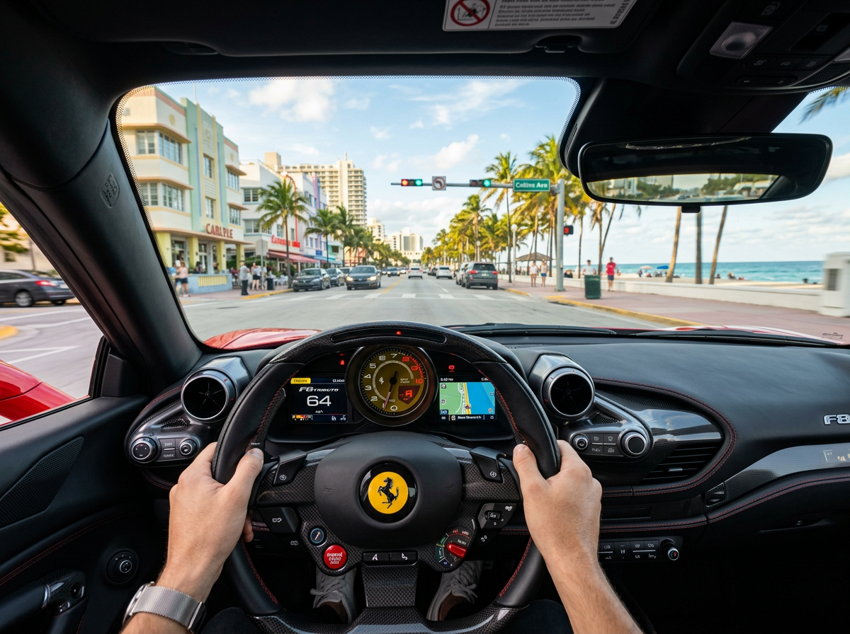 Ferrari F8 Tributo cockpit view Miami