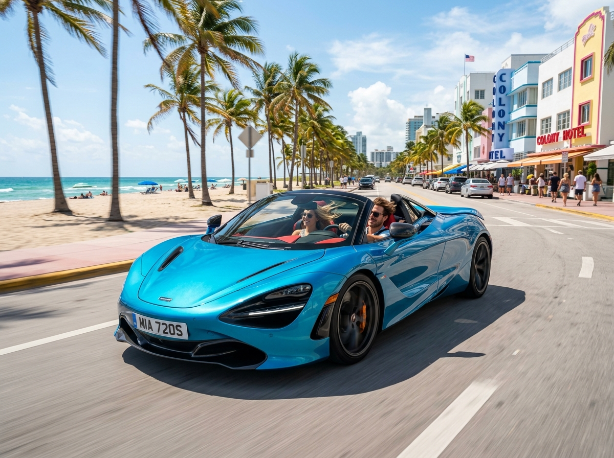McLaren 720S Spider open top Miami drive