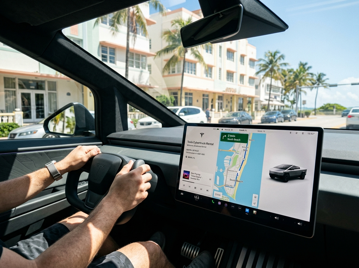 Tesla Cybertruck interior screen Miami rental